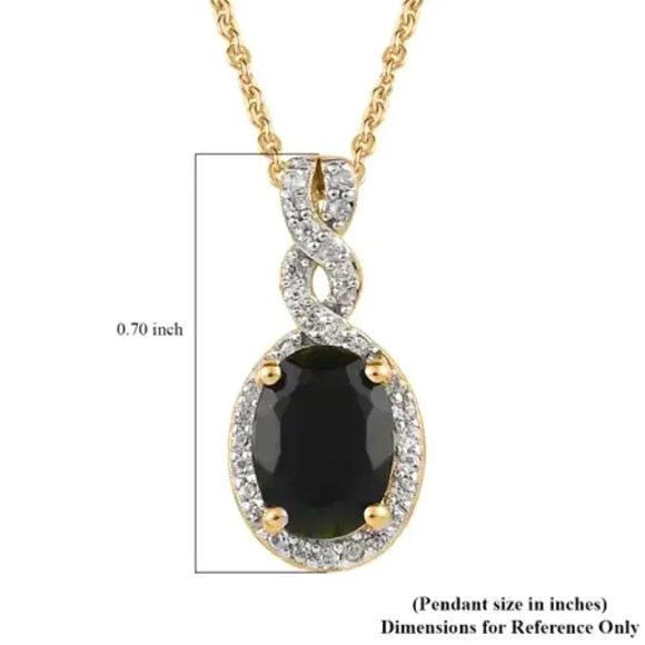 Chrome (Green) Tourmaline and White Zircon Halo Pendant Necklace - Picture 8 of 8